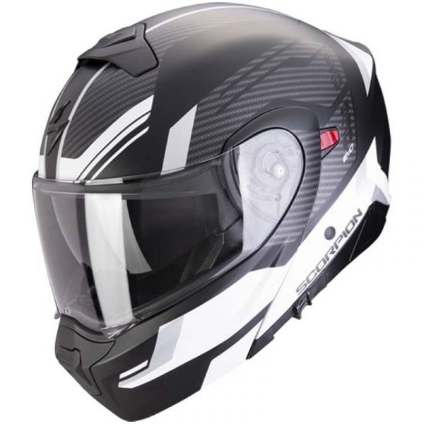 Scorpion Exo-930 Evo Sikon Casco Modular de Moto Negro Mate/Blanco/Plata